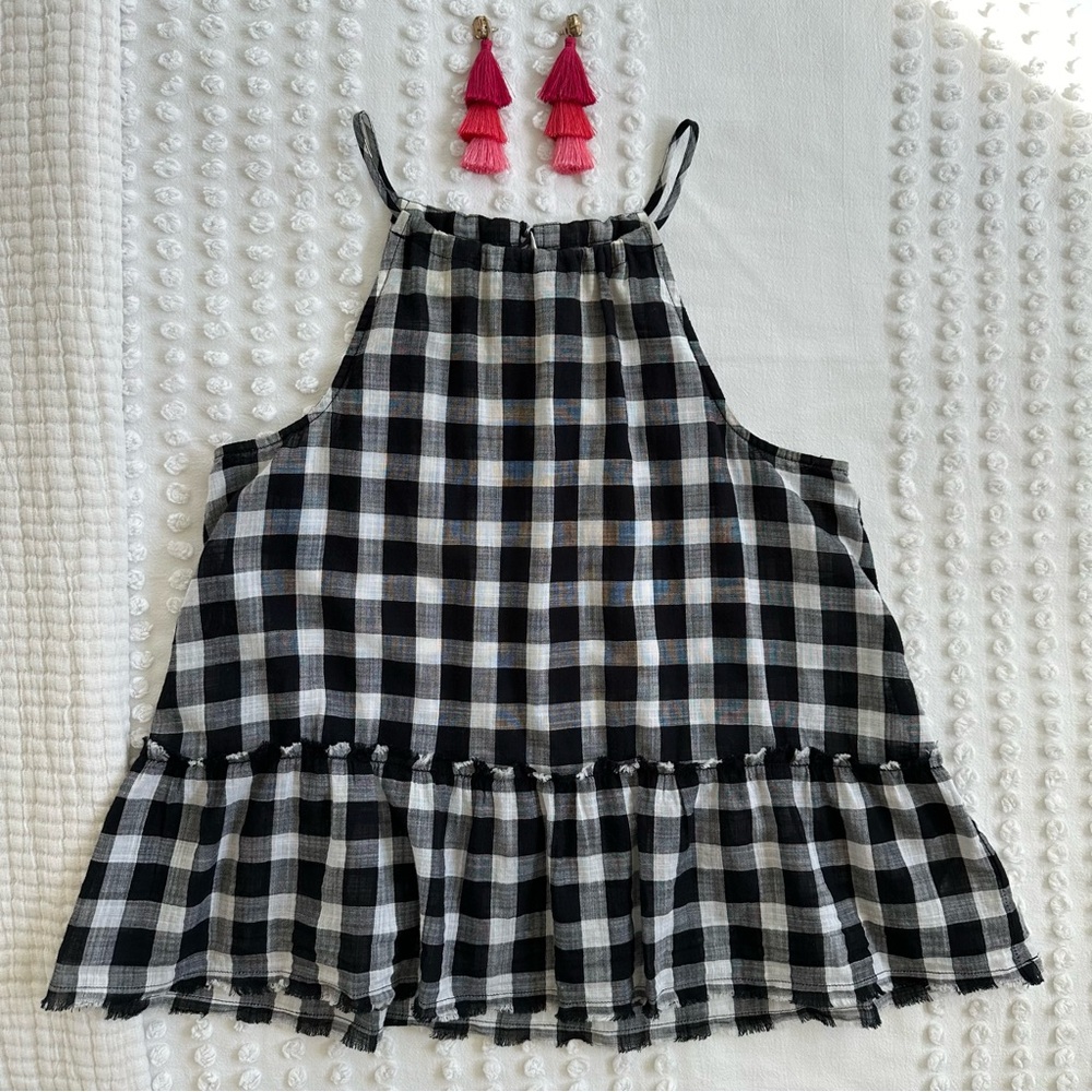 Anthropologie Cloth and Stone Plaid Gingham Buffalo Check Halter Peplum Top XXSP